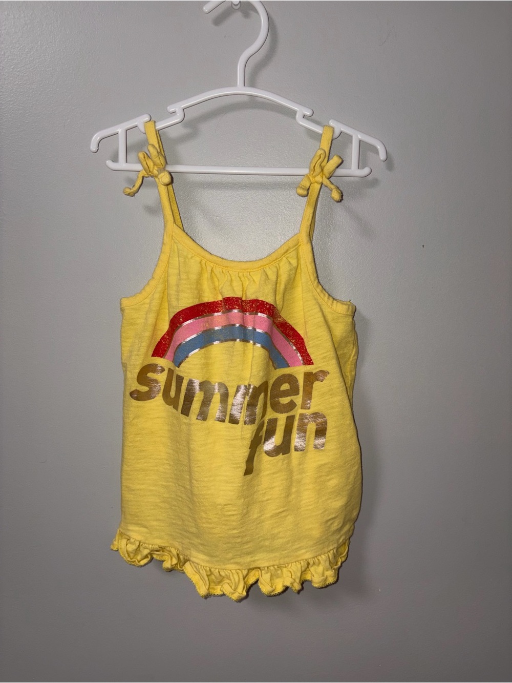 Old Navy Yellow Summer Fun Rainbow Graphic Tank Top Ruffle Hem 4T Girls